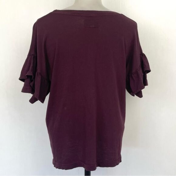 Current Elliott Ruffle Roadie Tee Maroon Burgundy Top 0 - Picture 4 of 6